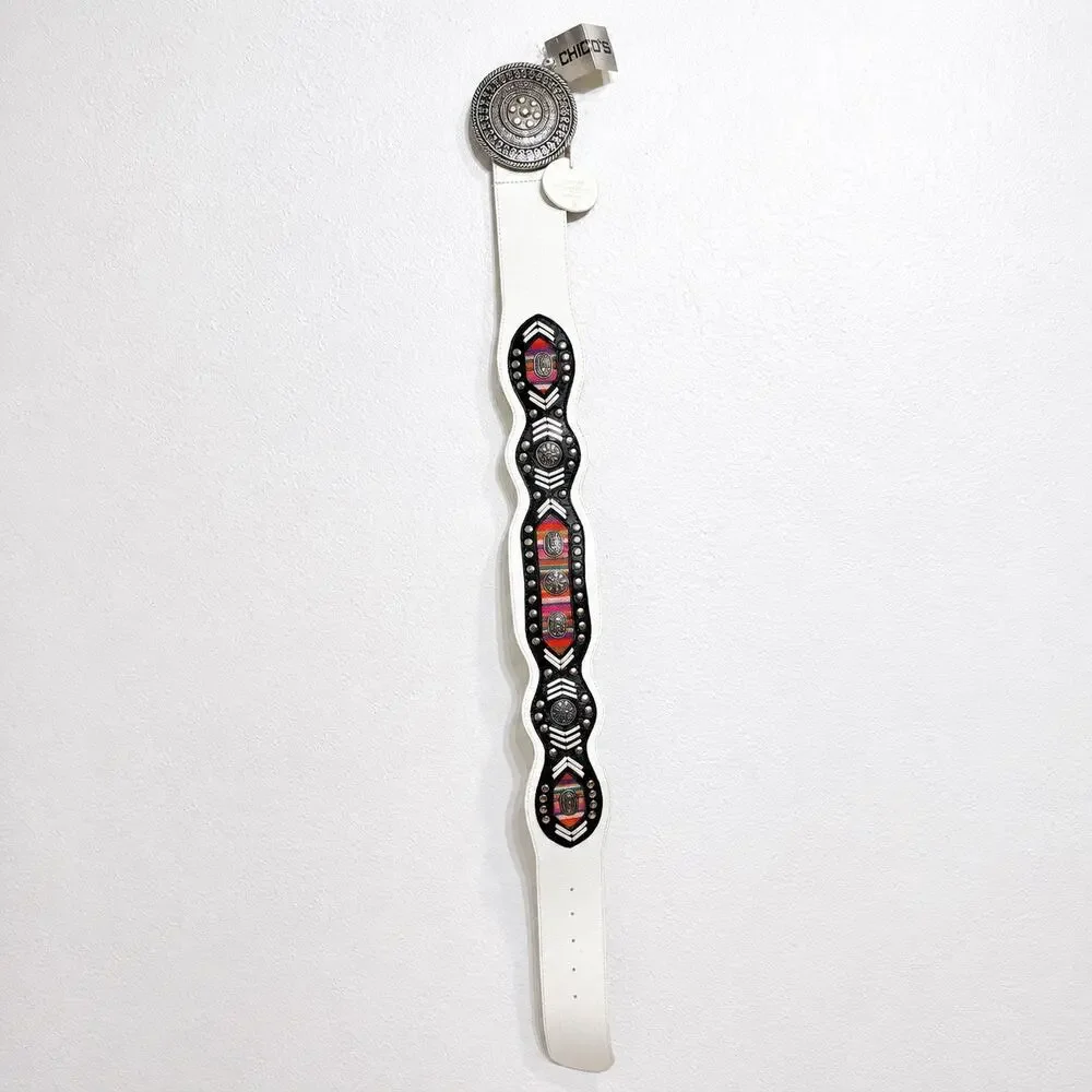 Chico’s White Genuine Leather Santa Ana Slouch Belt Size S NWOT